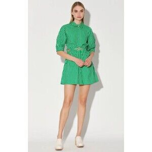 Walter Baker S Meera Dress Green White Striped Mini with Cut Outs $228 NWT